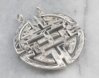 Tibetan Buddhist Symbol Pin or Pendant, Sterling Silver Statement Pendant, Shou Longevity, Unisex Jewelry, Longevity Jewelry Y0FVCWXT