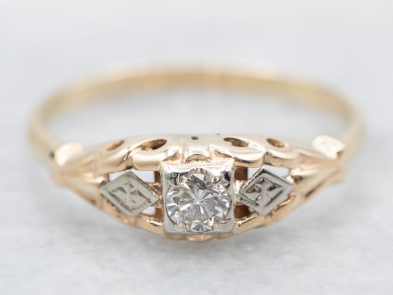 Diamond Gold Engagement Ring, Diamond Solitaire E… - image 1
