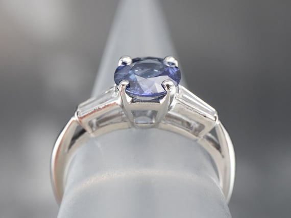 Retro Sapphire Platinum Engagement Ring, Vintage … - image 8