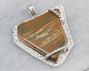 Brown Jasper Sterling Silver Pendant, Earthy Pendant, Boho Jewelry, Statement Pendant, NYK31Z2C