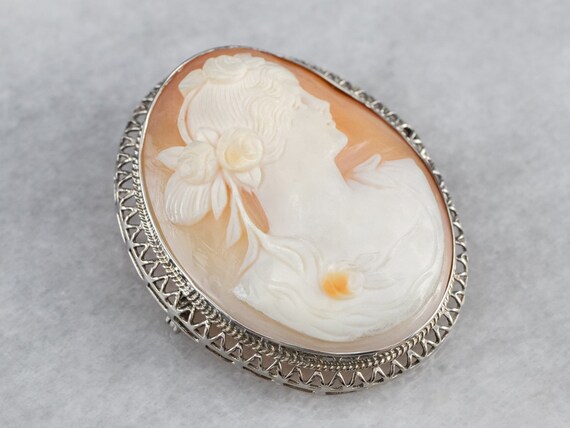 Art Deco Filigree Cameo Brooch, Goddess Cameo, Vi… - image 3