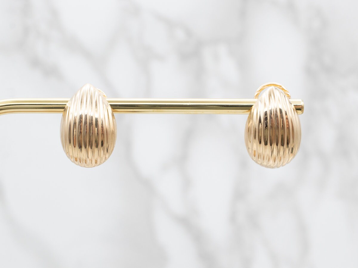 Yellow Gold Hollow Earrings With Omega Backs, Statement