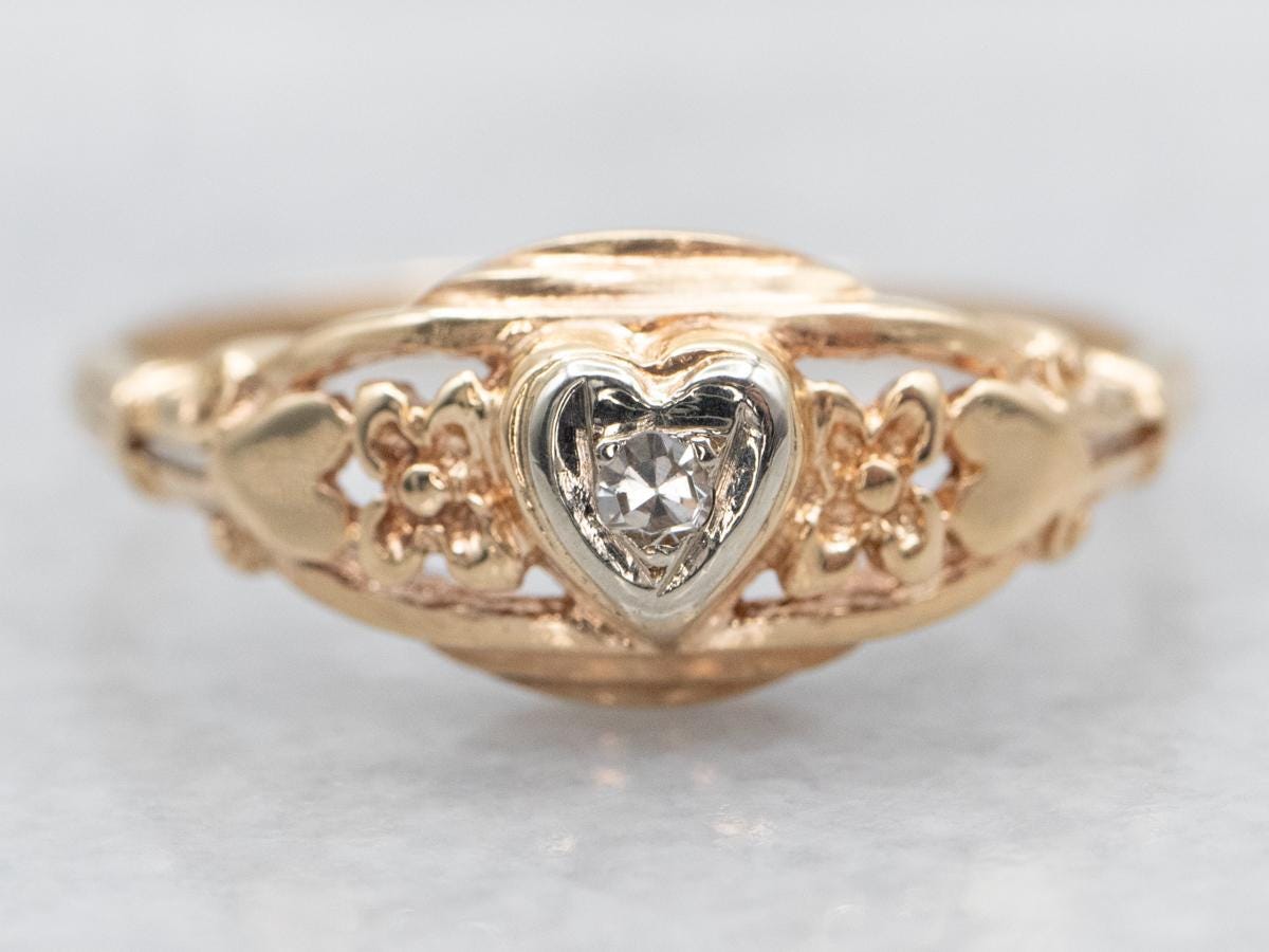 Pierścionek zaręczynowy Vintage Diamond Sweetheart, Pierścionek z diamentami, Pierścionek zaręczynowy, Pierścionek zaręczynowy, Pierścionek ze złota żółtego, Złoty pierścionek Sweetheart, Złoty pierścionek A43070