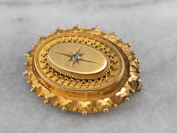 Victorian Gold Locket Brooch, Diamond Locket, Ant… - image 3