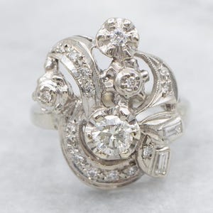Retro 1950s Diamond Cocktail Ring, Diamond Ring, Vintage Diamond Ring, White Gold Diamond, Retro Diamond Ring, Diamond Cluster Ring A69105