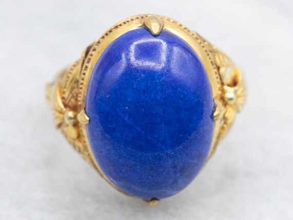 18K Gold Lapis Lazuli Statement Ring, Size 6 - image 2