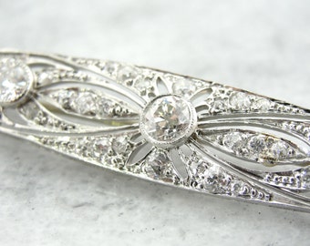 Antique Diamond Platinum Bar Pin, Edwardian Diamond Brooch, Bridal Pin, Anniversary Gift, HM7EYX