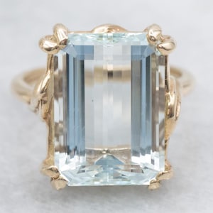 Aquamarine Yellow Gold Solitaire Ring, Emerald-Cut Aquamarine Ring, Blue Stone, Aquamarine Jewelry, March Birthstone, Anniversary A53134