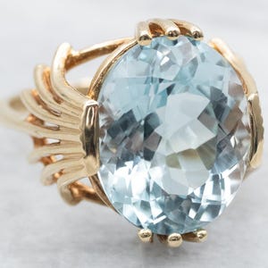 Blue Topaz Cocktail Ring, Yellow Gold Topaz Ring, Topaz Statement Ring, Right Hand Ring, Anniversary Ring A55697