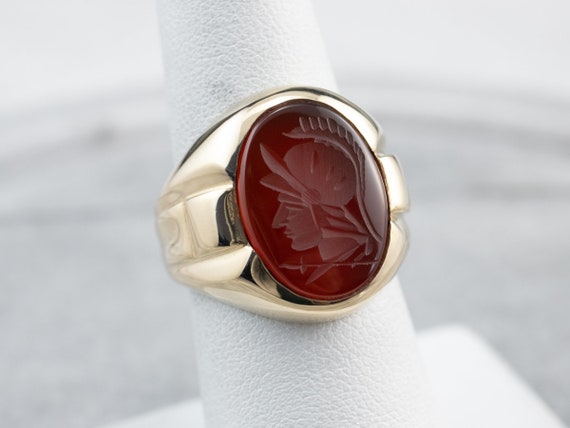 Vintage Gold Carnelian Intaglio Ring, Men's State… - image 7