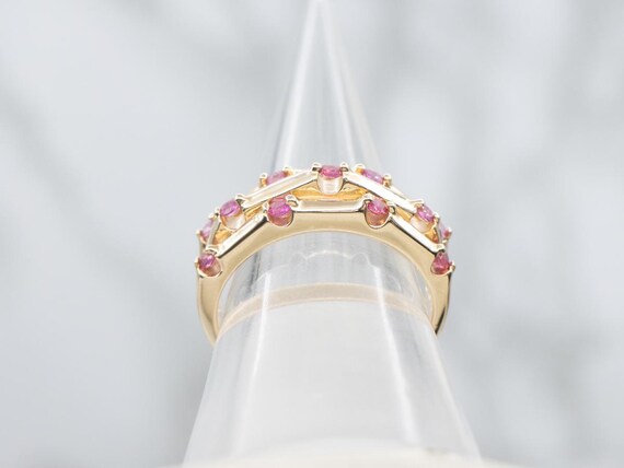 14K Yellow Gold Ruby Statement Ring, Triple Row B… - image 3