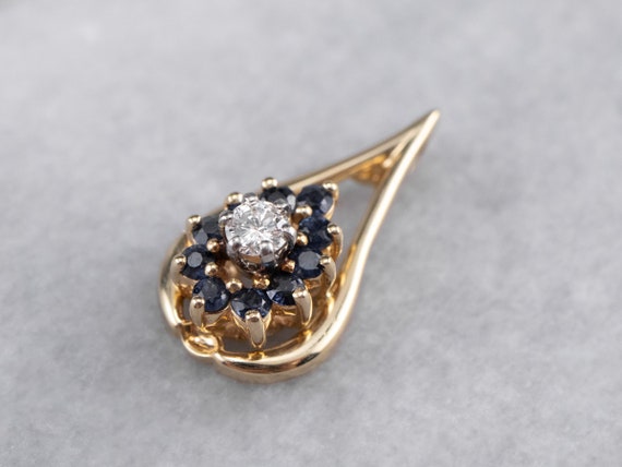 Sapphire and Diamond Pendant, Floral Sapphire Pen… - image 2