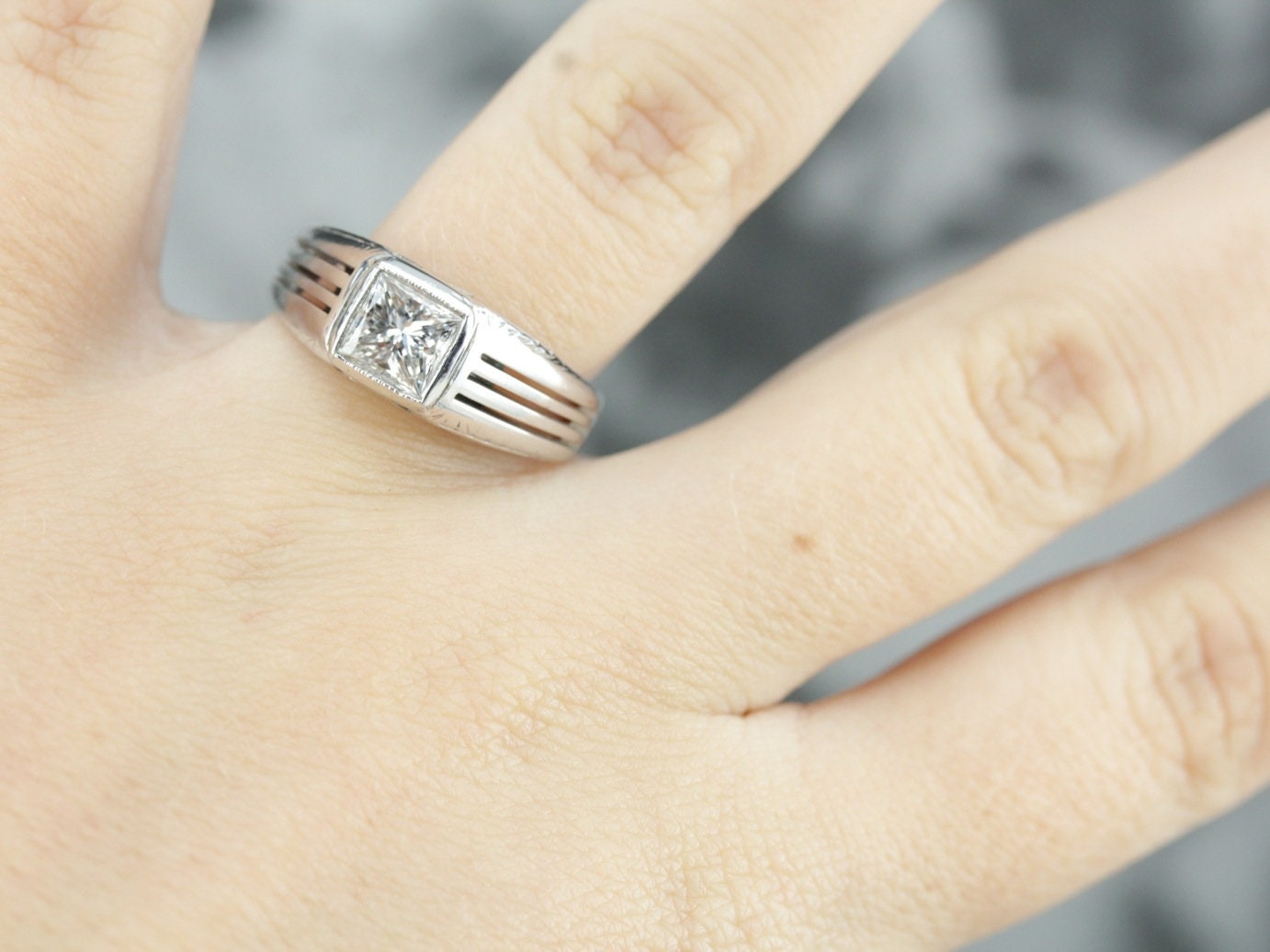 Vintage Men's Diamond Ring Men's Engagement Ring Etsy