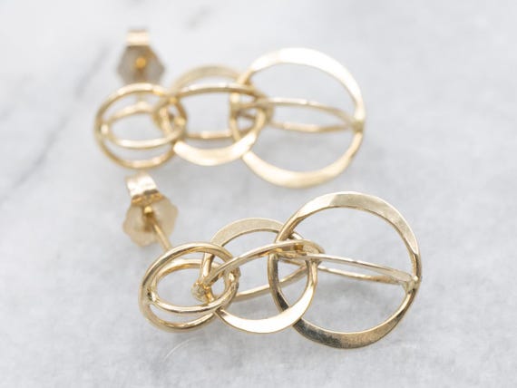 14K Yellow Gold Interlocking Circle Earrings, Mod… - image 4