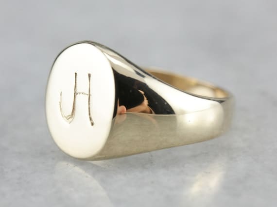 H Initial Ring, Vintage Signet Ring, Yellow Gold S