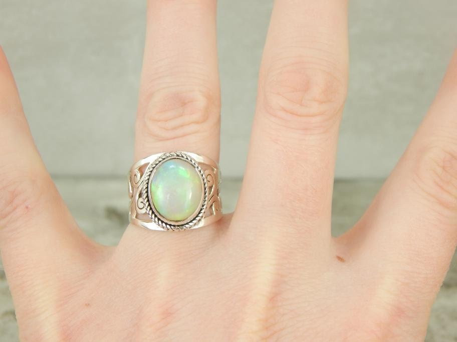 Botanical Theme Opal and Sterling Silver Ring 77DH8E - Etsy
