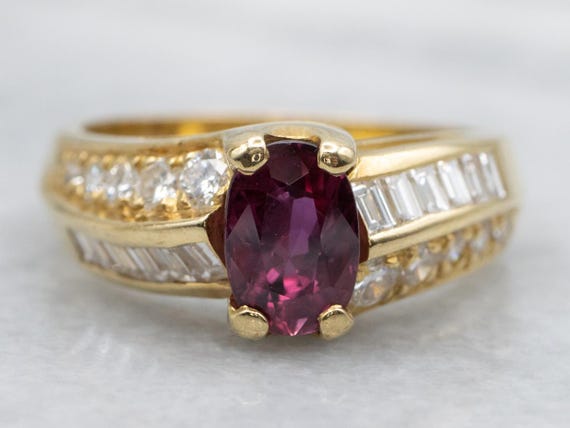 18K Yellow Gold Oval Ruby Diamond Bypass Ring - image 1