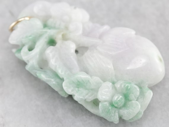 14Kゴールド彫刻翡翠ペンダント、桃の花デザイン - Etsy 日本