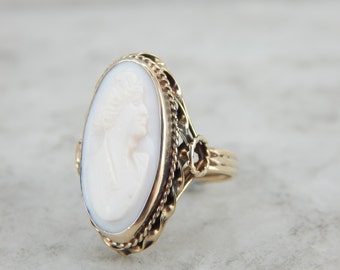 White with Pink Blush, Unusual Cameo Antique Cocktail Ring 0CLA3D-N