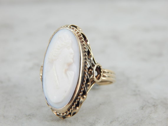 White with Pink Blush, Unusual Cameo Antique Cock… - image 1