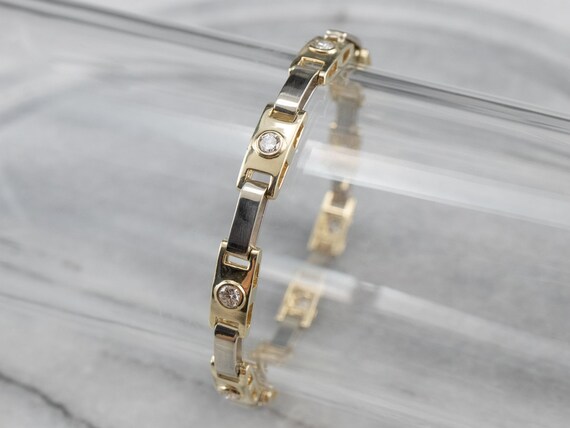 Bezel Set Diamond Link Bracelet, Yellow Gold Diam… - image 1