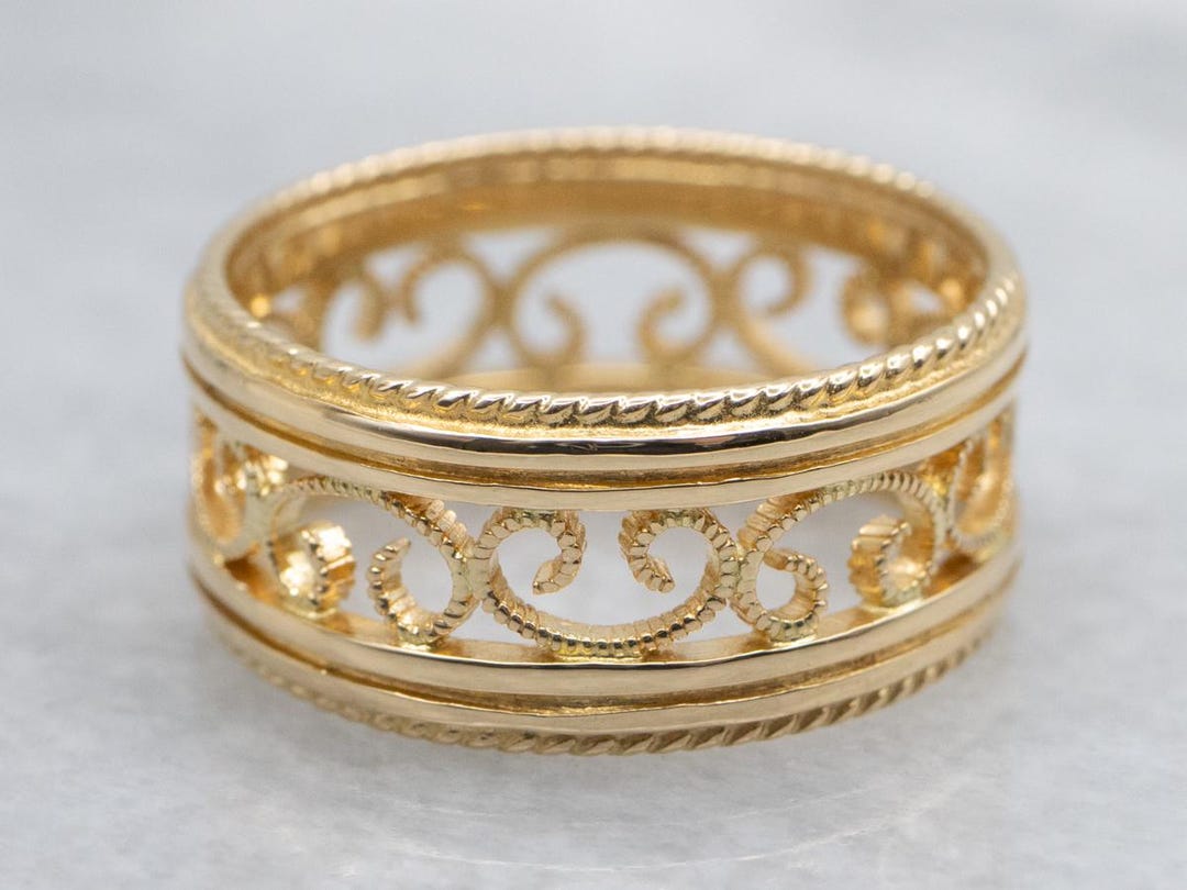 Wide Scroll Wide Scrolling 18-karat Gold Filigree Band - Etsy