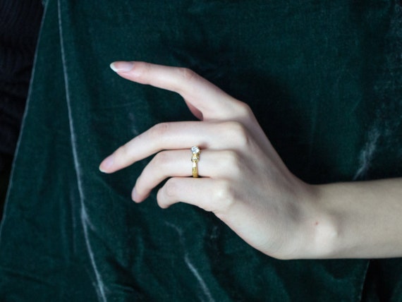 18K Gold Diamond Engagement Ring, Wheat Pattern B… - image 10