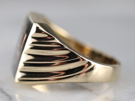 Onyx and Enamel "A" Initial Ring, Yellow Gold Sta… - image 4