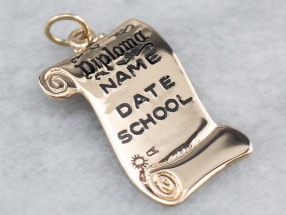 Enamel Diploma Gold Charm, Graduation Charm, Vint… - image 1