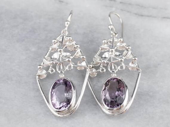 Sterling Silver Amethyst Drop Earrings, Large Ame… - image 2