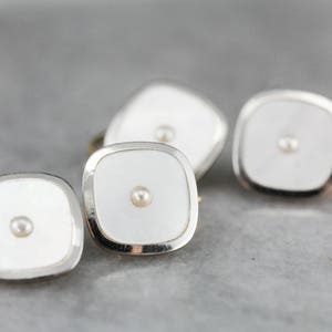 Antique Mother of Pearl Tuxedo Shirt Studs, Vintage Men's Jewelry, Suit Accessories RAVHYR-R image 4