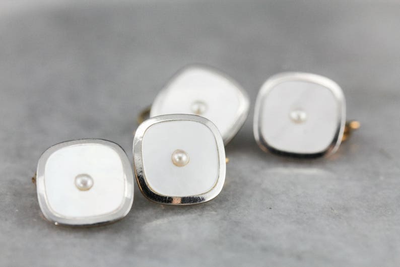 Antique Mother of Pearl Tuxedo Shirt Studs, Vintage Men's Jewelry, Suit Accessories RAVHYR-R image 4