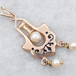 Colgante de esmalte y perla de oro de la época victoriana, colgante de oro rosa antiguo, colgante floral, joyería de la finca victoriana, joyería nupcial A30063