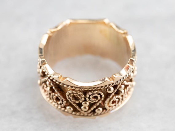 Ornate Gold Heart Pattern Band, Yellow Gold Patte… - image 3