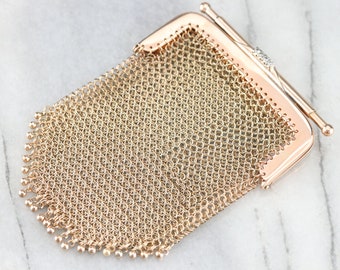 Mesh Diamond Coin Purse, Gold Mesh Coin Purse Pendant, Antique Accessories, Birthday Gift, Bridal Jewelry, Anniversary Gift HWMF86P0