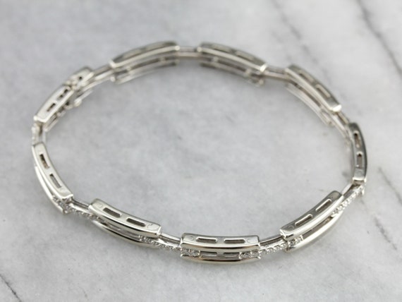 White Gold Diamond Link Bracelet, Layering Bracel… - image 2