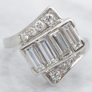 Platinum Diamond Bypass Ring, Vintage Hollywood Glamour