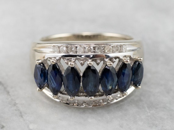 Marquise Sapphire and Diamond Band, Color Stone S… - image 1