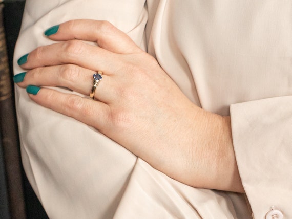 14K ツートンゴールド サファイア ソリティア エンゲージリング 9月の