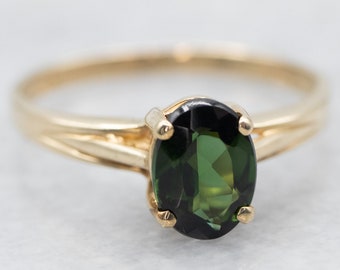 Green Tourmaline Solitaire Ring, Yellow Gold Tourmaline Ring, Tourmaline Jewelry, Birthstone Ring, Right Hand Ring, Gifts for Her A32805