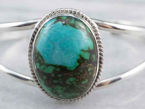 Sterling Silver Turquoise Bracelet, Silver Cuff B… - image 5