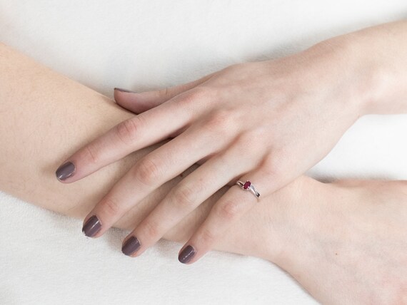 Ruby and Diamond 14K White Gold Bypass Ring, July… - image 10