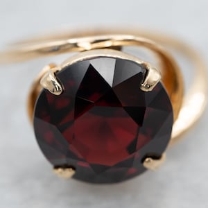 Vintage 14K Yellow Gold Garnet Ring, Cocktail Solitaire