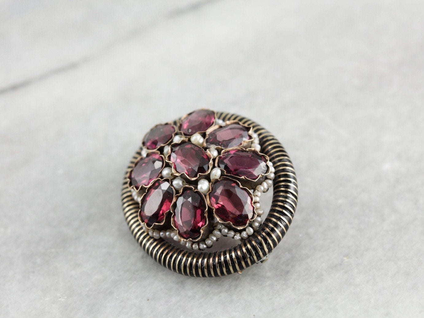 Antique Victorian Garnet Brooch With Seed Pearl and Enamel - Etsy