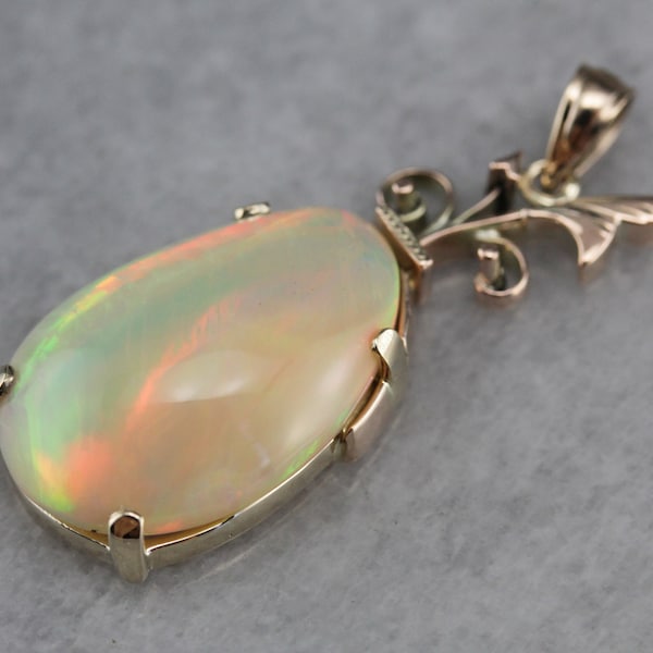 Upcycled Opal Pendant, Cabochon Pendant, Yellow Gold Pendant, October Birthstone 46TFT39D