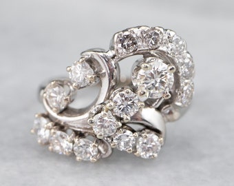 Retro 1.44 Carat Diamond Cocktail Ring, 14K White Gold