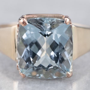 Aquamarine Yellow Gold Solitaire Ring, Cushion Cut Aquamarine Ring, Blue Stone, Aquamarine Jewelry, March Birthstone, Anniversary Gift A3706