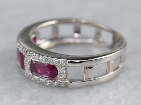 14K White Gold Ruby Diamond Band, Anniversary Ring - image 4