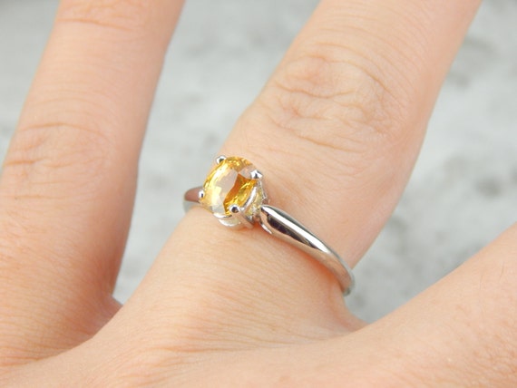 Golden Sapphire and White Gold Solitaire Engageme… - image 5