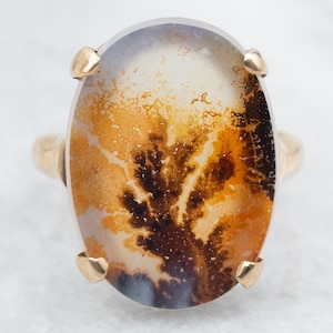 Oval Cut Dendritic Agate Solitaire Ring, Dendritic Agate Ring, Agate Ring, Oval Cut Agate, Dendritic Ring, Dendritic Agate, Ring A59082